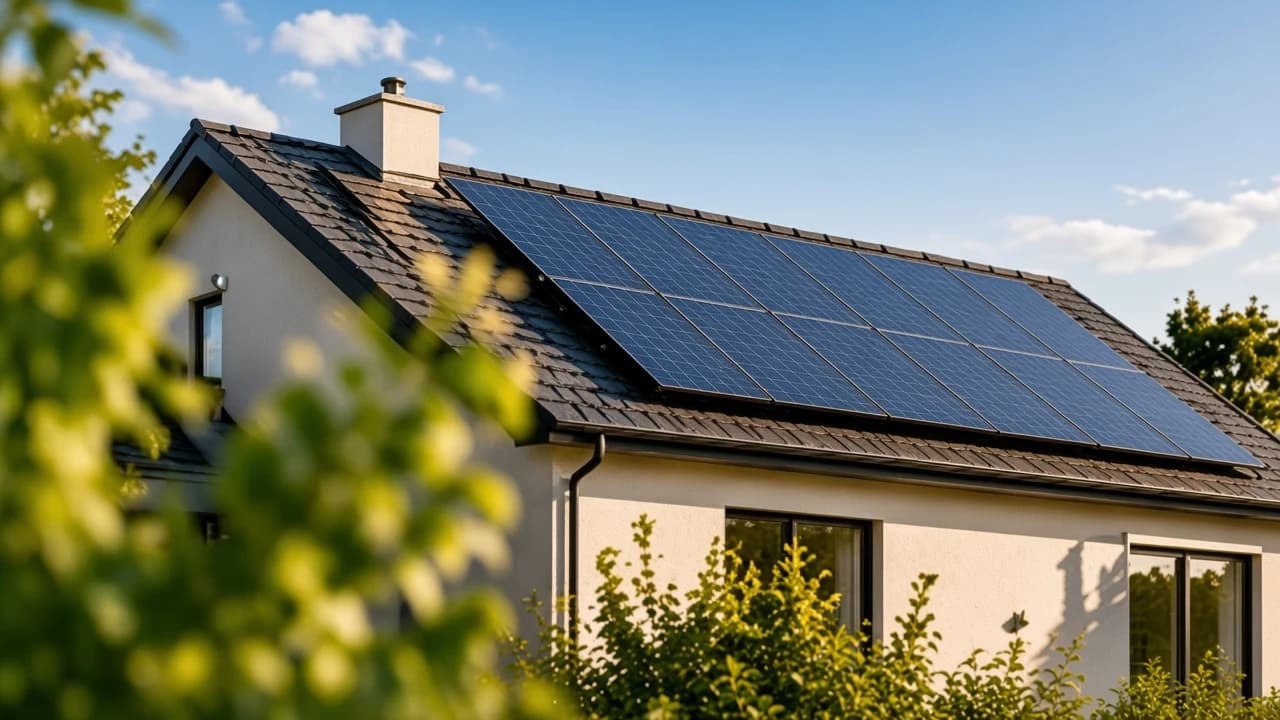 Solar panels on the pitched roof of a home